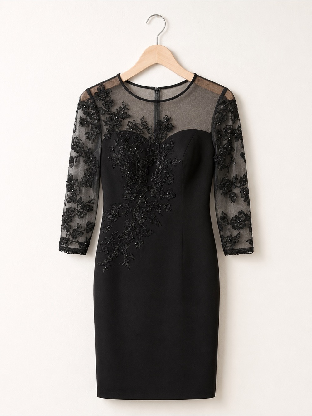 TS Couture Black Lace And Bead Appliqué Sweetheart Neck Formal Cocktail Dress